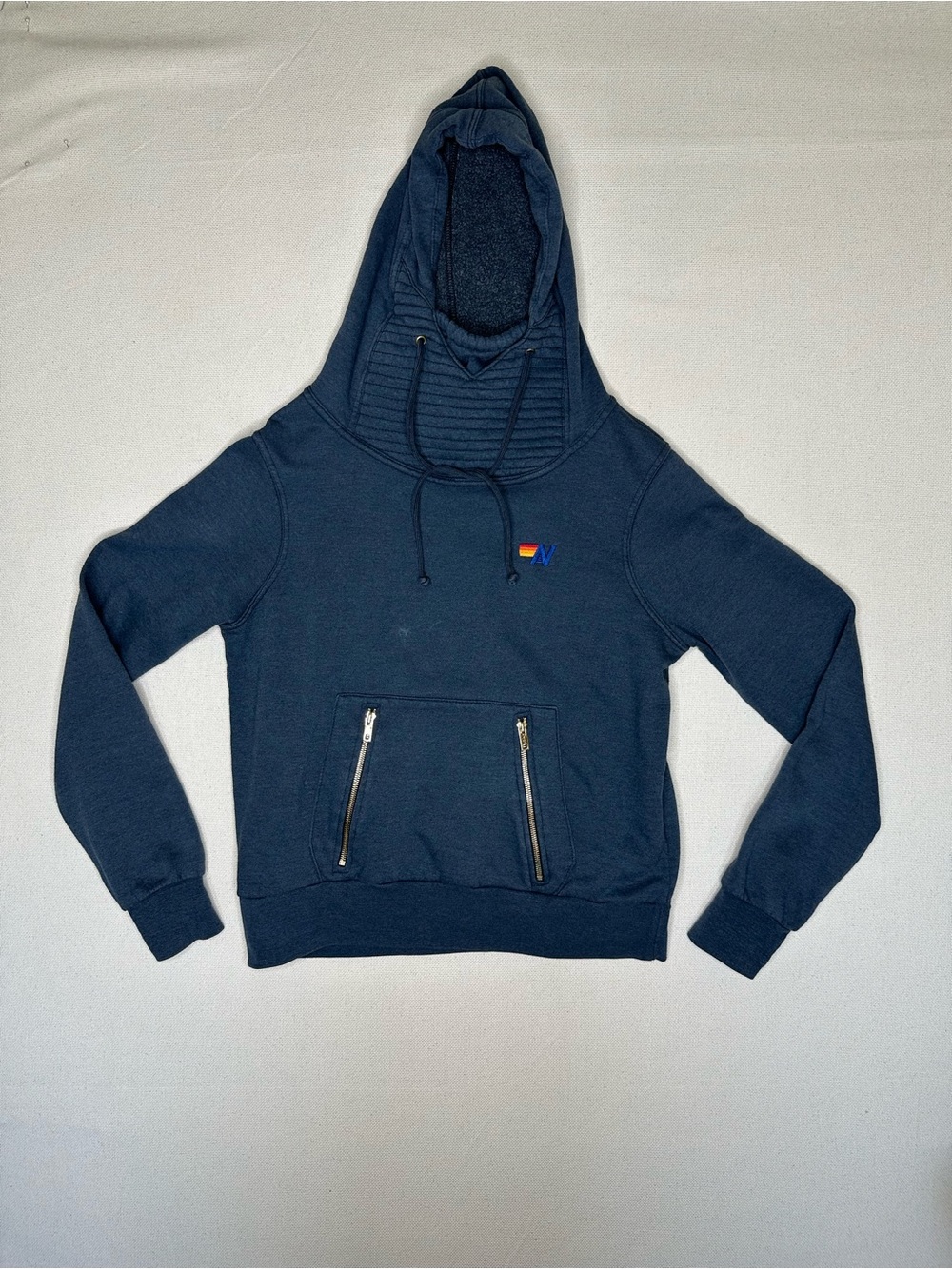 Aviator Nation Ninja Pullover Hoodie Navy Blue Zip Pockets Comfy Lounge Small